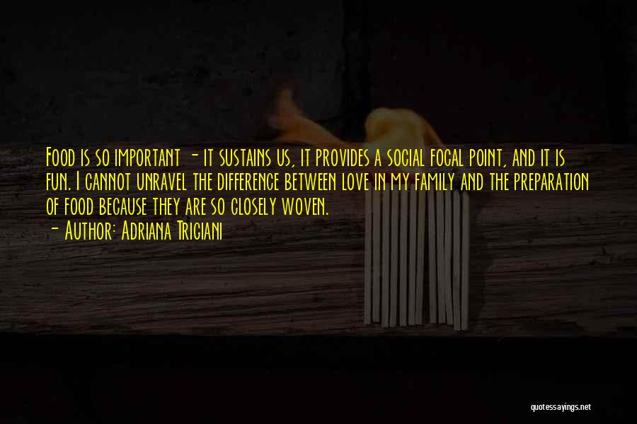 Adriana Trigiani Quotes: Food Is So Important - It Sustains Us, It Provides A Social Focal Point, And It Is Fun. I Cannot