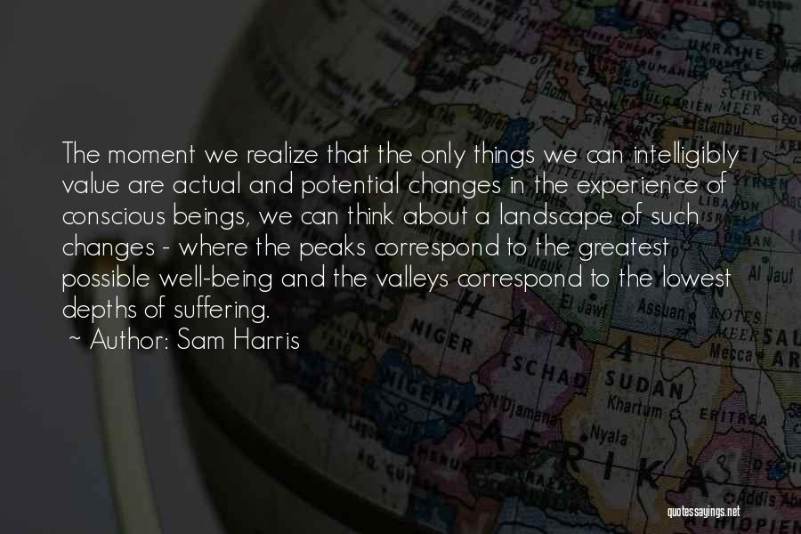 Sam Harris Quotes: The Moment We Realize That The Only Things We Can Intelligibly Value Are Actual And Potential Changes In The Experience