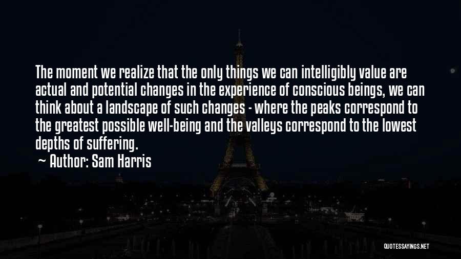 Sam Harris Quotes: The Moment We Realize That The Only Things We Can Intelligibly Value Are Actual And Potential Changes In The Experience