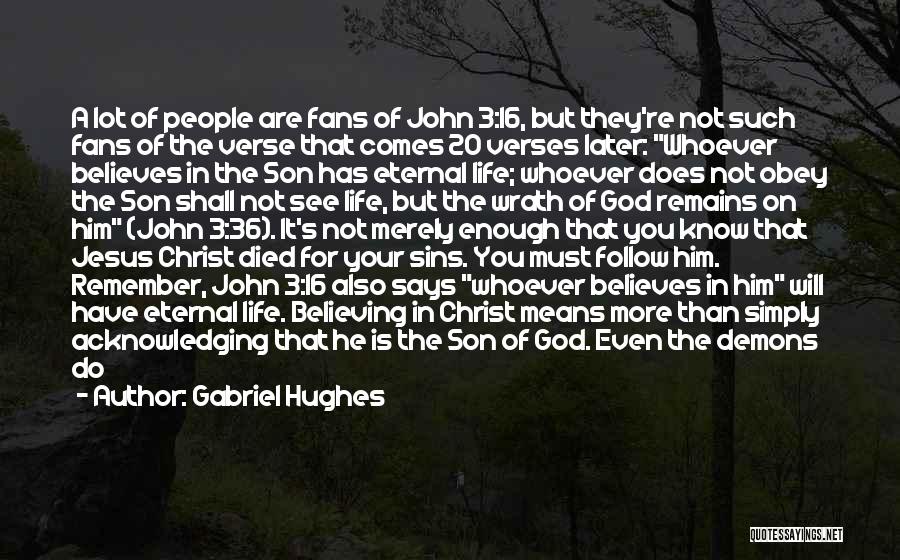 Gabriel Hughes Quotes: A Lot Of People Are Fans Of John 3:16, But They're Not Such Fans Of The Verse That Comes 20