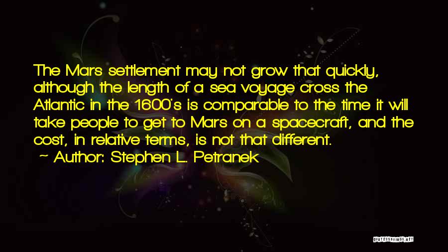 Stephen L. Petranek Quotes: The Mars Settlement May Not Grow That Quickly, Although The Length Of A Sea Voyage Cross The Atlantic In The