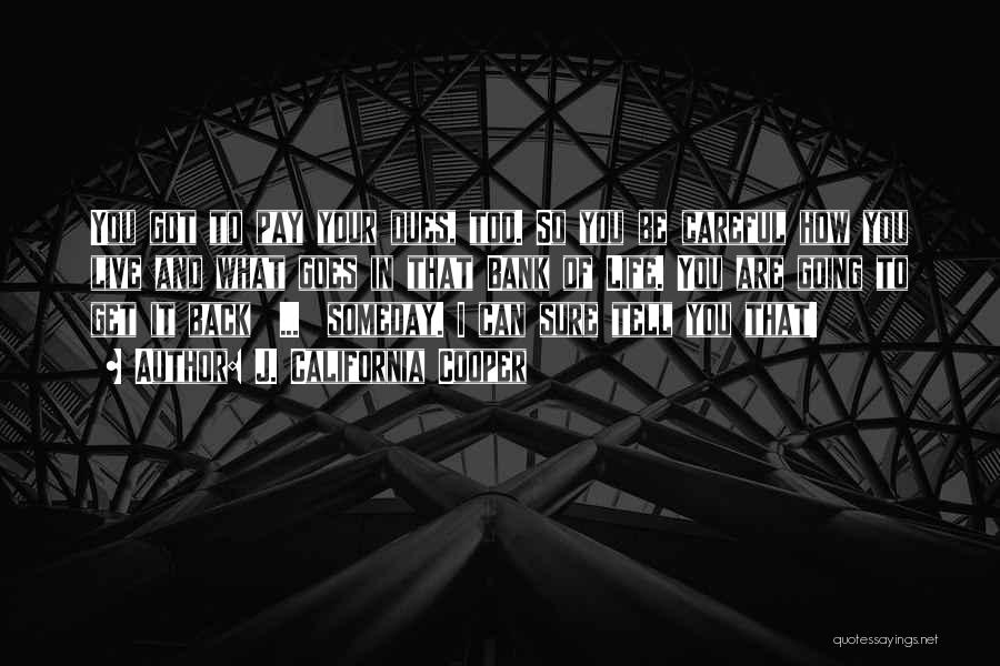 J. California Cooper Quotes: You Got To Pay Your Dues, Too. So You Be Careful How You Live And What Goes In That Bank