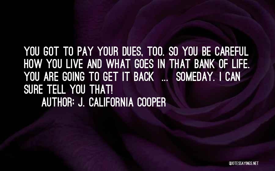 J. California Cooper Quotes: You Got To Pay Your Dues, Too. So You Be Careful How You Live And What Goes In That Bank