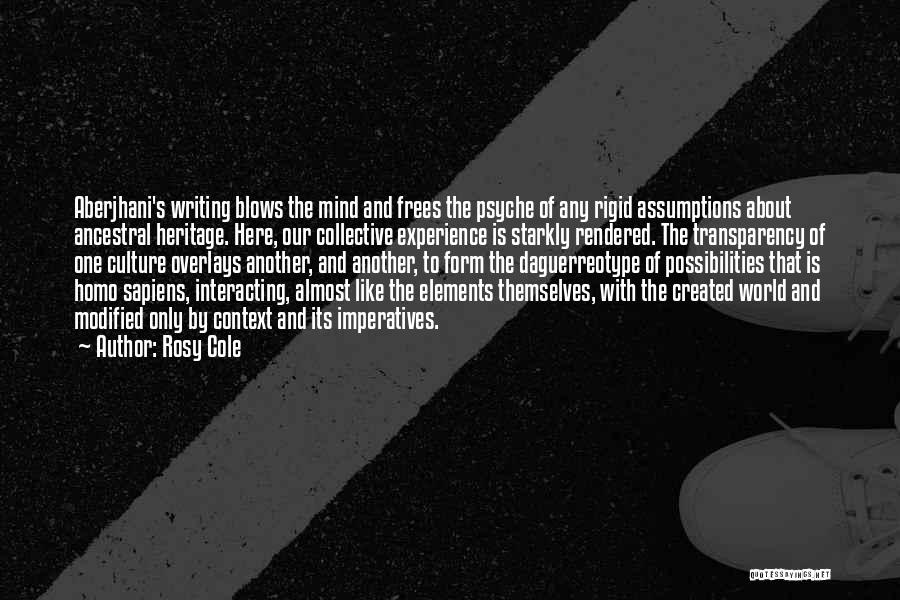 Rosy Cole Quotes: Aberjhani's Writing Blows The Mind And Frees The Psyche Of Any Rigid Assumptions About Ancestral Heritage. Here, Our Collective Experience