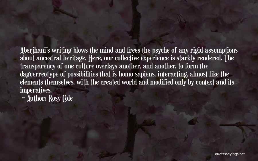 Rosy Cole Quotes: Aberjhani's Writing Blows The Mind And Frees The Psyche Of Any Rigid Assumptions About Ancestral Heritage. Here, Our Collective Experience