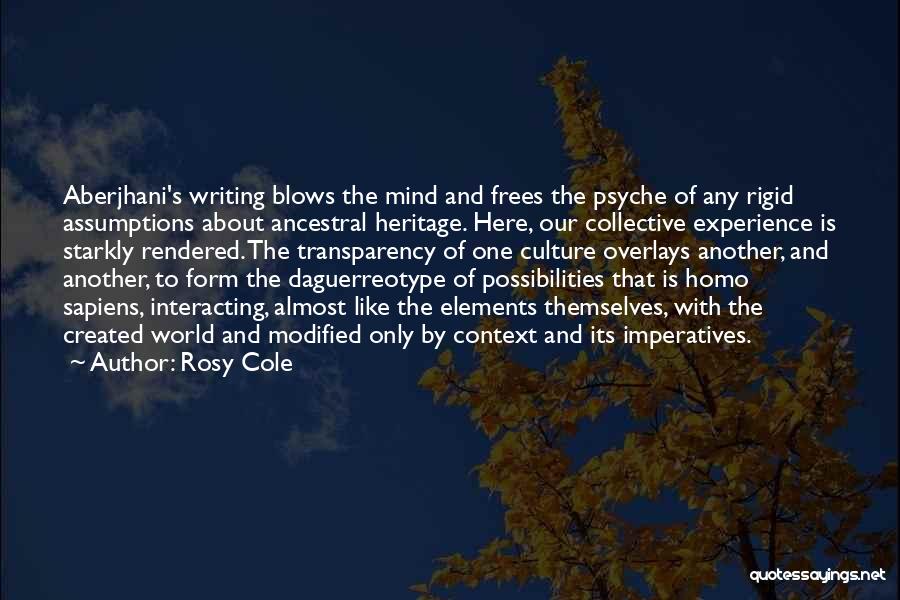 Rosy Cole Quotes: Aberjhani's Writing Blows The Mind And Frees The Psyche Of Any Rigid Assumptions About Ancestral Heritage. Here, Our Collective Experience