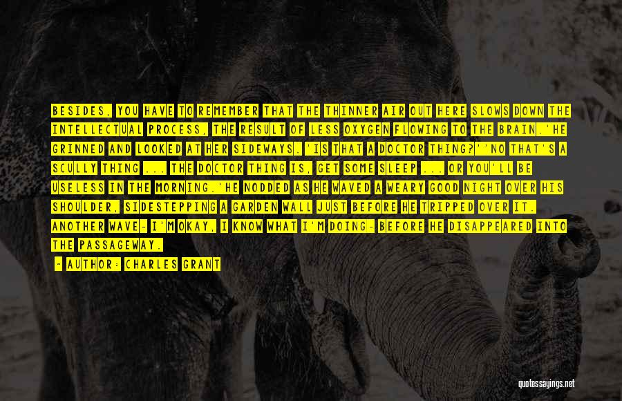 Charles Grant Quotes: Besides, You Have To Remember That The Thinner Air Out Here Slows Down The Intellectual Process, The Result Of Less