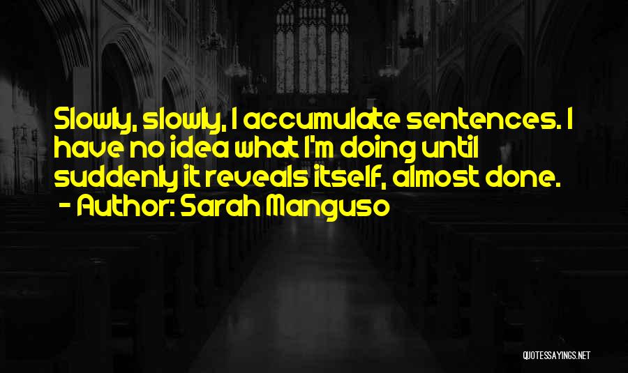 Sarah Manguso Quotes: Slowly, Slowly, I Accumulate Sentences. I Have No Idea What I'm Doing Until Suddenly It Reveals Itself, Almost Done.