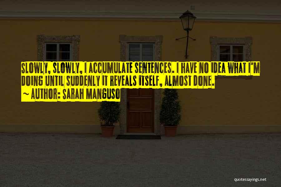 Sarah Manguso Quotes: Slowly, Slowly, I Accumulate Sentences. I Have No Idea What I'm Doing Until Suddenly It Reveals Itself, Almost Done.