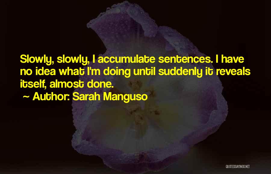 Sarah Manguso Quotes: Slowly, Slowly, I Accumulate Sentences. I Have No Idea What I'm Doing Until Suddenly It Reveals Itself, Almost Done.