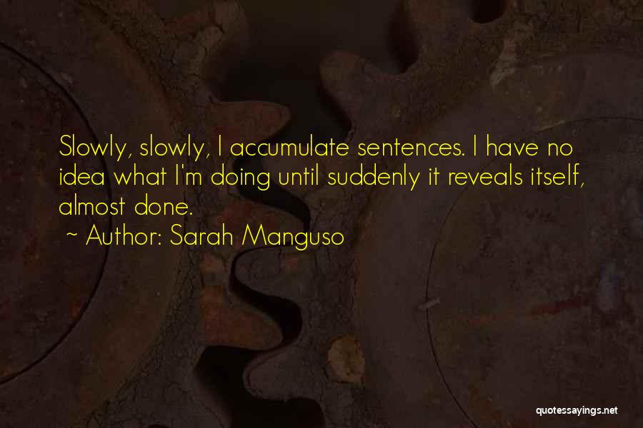 Sarah Manguso Quotes: Slowly, Slowly, I Accumulate Sentences. I Have No Idea What I'm Doing Until Suddenly It Reveals Itself, Almost Done.