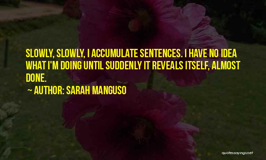 Sarah Manguso Quotes: Slowly, Slowly, I Accumulate Sentences. I Have No Idea What I'm Doing Until Suddenly It Reveals Itself, Almost Done.