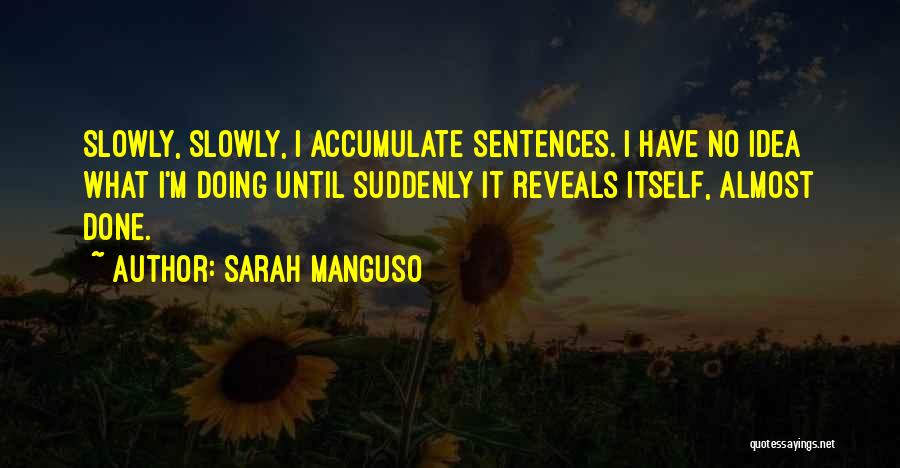 Sarah Manguso Quotes: Slowly, Slowly, I Accumulate Sentences. I Have No Idea What I'm Doing Until Suddenly It Reveals Itself, Almost Done.