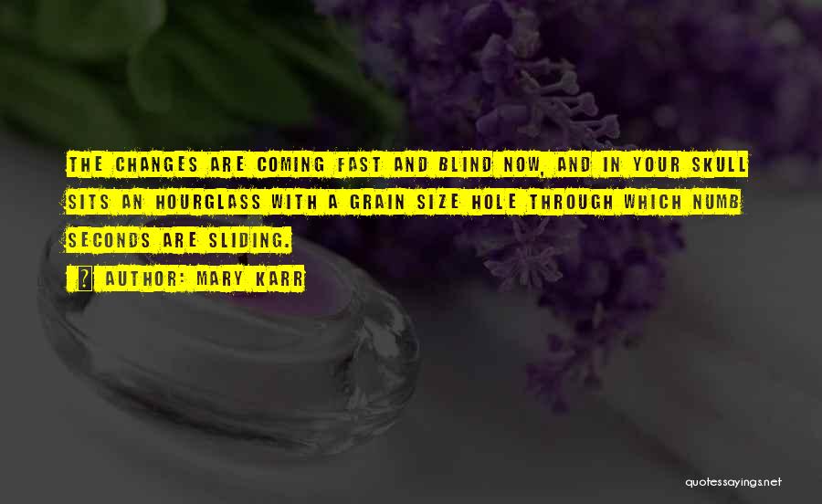 Mary Karr Quotes: The Changes Are Coming Fast And Blind Now, And In Your Skull Sits An Hourglass With A Grain Size Hole