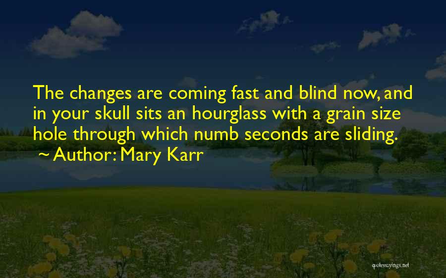 Mary Karr Quotes: The Changes Are Coming Fast And Blind Now, And In Your Skull Sits An Hourglass With A Grain Size Hole