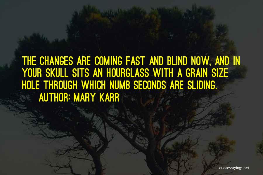 Mary Karr Quotes: The Changes Are Coming Fast And Blind Now, And In Your Skull Sits An Hourglass With A Grain Size Hole