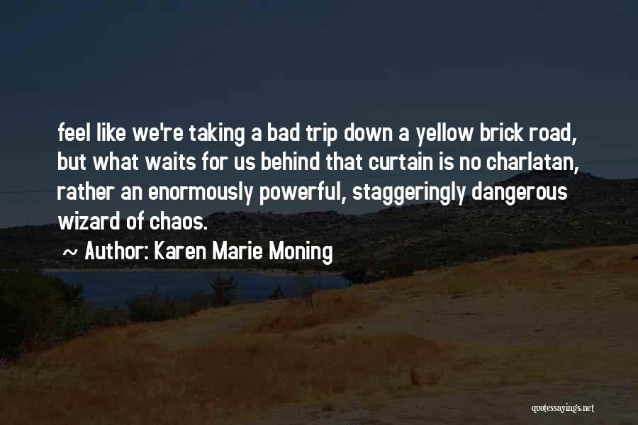 Karen Marie Moning Quotes: Feel Like We're Taking A Bad Trip Down A Yellow Brick Road, But What Waits For Us Behind That Curtain