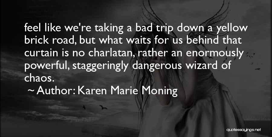 Karen Marie Moning Quotes: Feel Like We're Taking A Bad Trip Down A Yellow Brick Road, But What Waits For Us Behind That Curtain