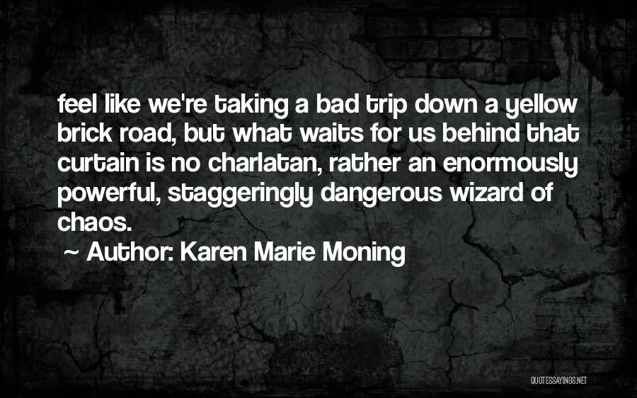 Karen Marie Moning Quotes: Feel Like We're Taking A Bad Trip Down A Yellow Brick Road, But What Waits For Us Behind That Curtain