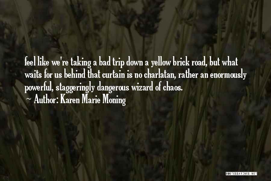 Karen Marie Moning Quotes: Feel Like We're Taking A Bad Trip Down A Yellow Brick Road, But What Waits For Us Behind That Curtain