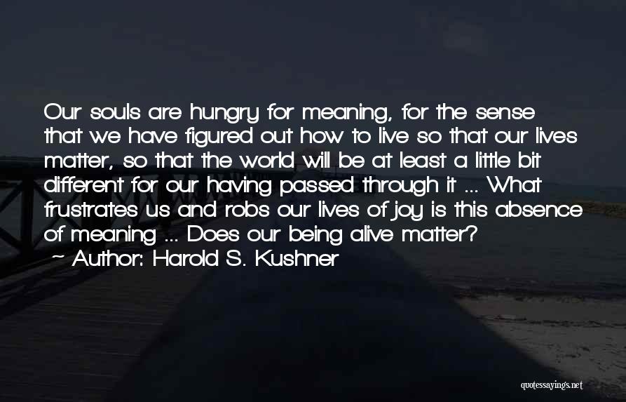 Harold S. Kushner Quotes: Our Souls Are Hungry For Meaning, For The Sense That We Have Figured Out How To Live So That Our
