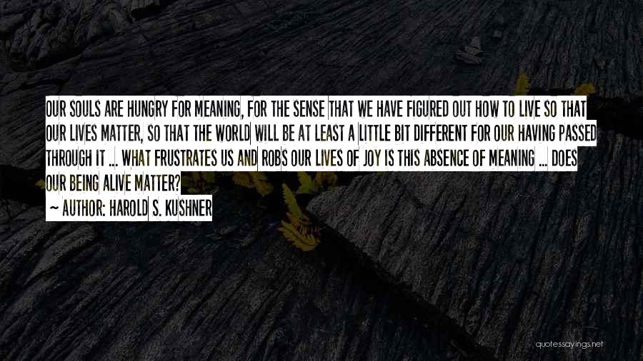 Harold S. Kushner Quotes: Our Souls Are Hungry For Meaning, For The Sense That We Have Figured Out How To Live So That Our