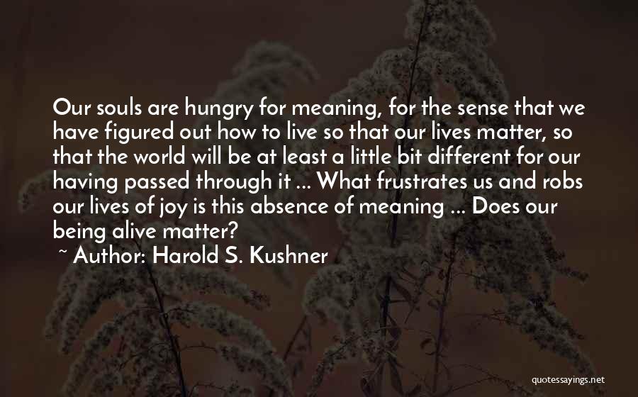 Harold S. Kushner Quotes: Our Souls Are Hungry For Meaning, For The Sense That We Have Figured Out How To Live So That Our
