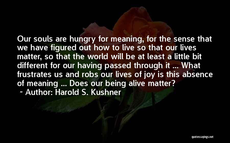 Harold S. Kushner Quotes: Our Souls Are Hungry For Meaning, For The Sense That We Have Figured Out How To Live So That Our