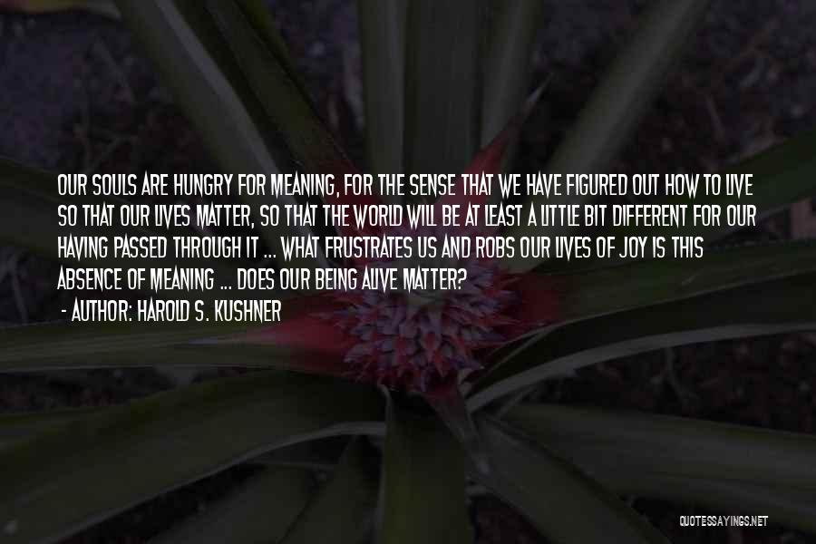 Harold S. Kushner Quotes: Our Souls Are Hungry For Meaning, For The Sense That We Have Figured Out How To Live So That Our