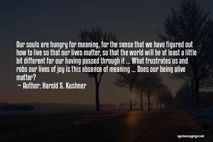 Harold S. Kushner Quotes: Our Souls Are Hungry For Meaning, For The Sense That We Have Figured Out How To Live So That Our