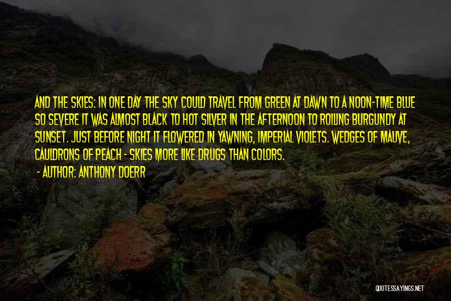 Anthony Doerr Quotes: And The Skies: In One Day The Sky Could Travel From Green At Dawn To A Noon-time Blue So Severe