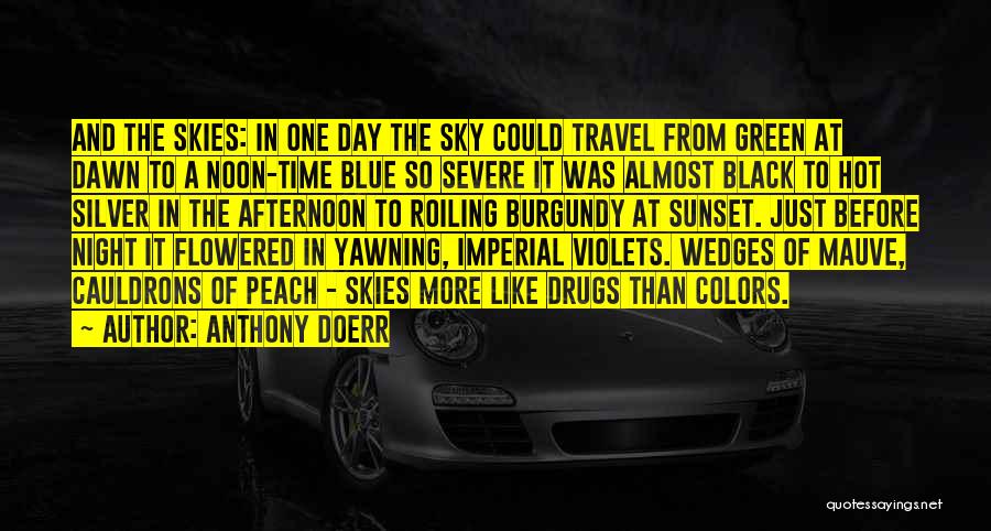 Anthony Doerr Quotes: And The Skies: In One Day The Sky Could Travel From Green At Dawn To A Noon-time Blue So Severe