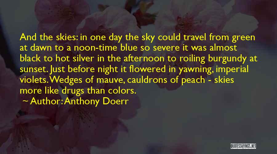 Anthony Doerr Quotes: And The Skies: In One Day The Sky Could Travel From Green At Dawn To A Noon-time Blue So Severe