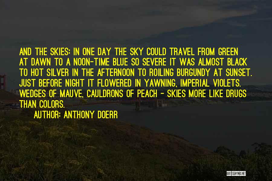 Anthony Doerr Quotes: And The Skies: In One Day The Sky Could Travel From Green At Dawn To A Noon-time Blue So Severe