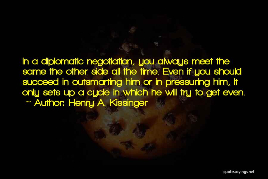 Henry A. Kissinger Quotes: In A Diplomatic Negotiation, You Always Meet The Same The Other Side All The Time. Even If You Should Succeed