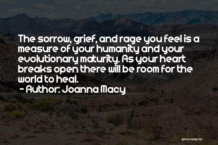 Joanna Macy Quotes: The Sorrow, Grief, And Rage You Feel Is A Measure Of Your Humanity And Your Evolutionary Maturity. As Your Heart