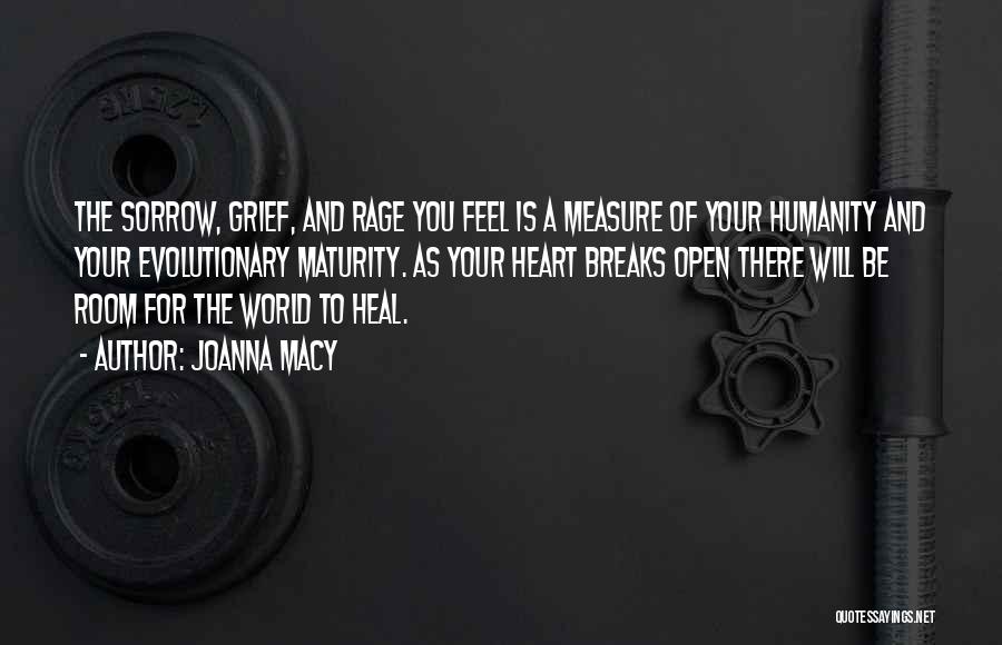 Joanna Macy Quotes: The Sorrow, Grief, And Rage You Feel Is A Measure Of Your Humanity And Your Evolutionary Maturity. As Your Heart