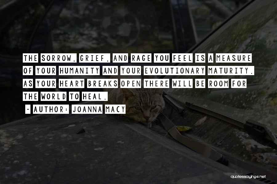 Joanna Macy Quotes: The Sorrow, Grief, And Rage You Feel Is A Measure Of Your Humanity And Your Evolutionary Maturity. As Your Heart