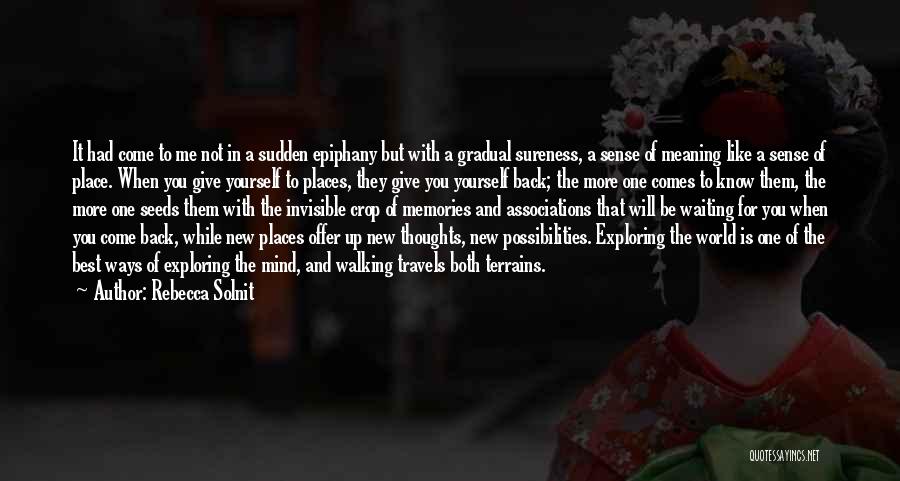 Rebecca Solnit Quotes: It Had Come To Me Not In A Sudden Epiphany But With A Gradual Sureness, A Sense Of Meaning Like