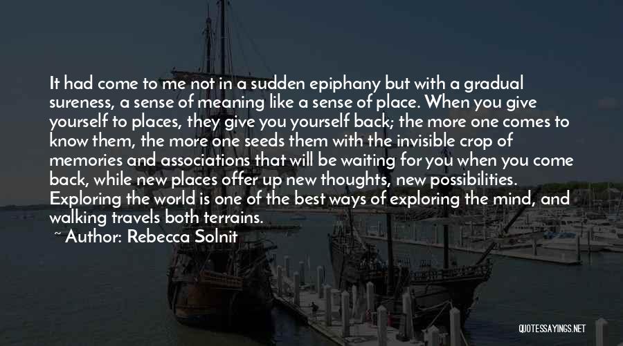 Rebecca Solnit Quotes: It Had Come To Me Not In A Sudden Epiphany But With A Gradual Sureness, A Sense Of Meaning Like