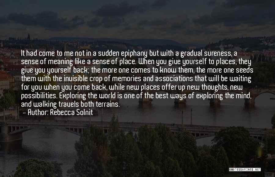 Rebecca Solnit Quotes: It Had Come To Me Not In A Sudden Epiphany But With A Gradual Sureness, A Sense Of Meaning Like