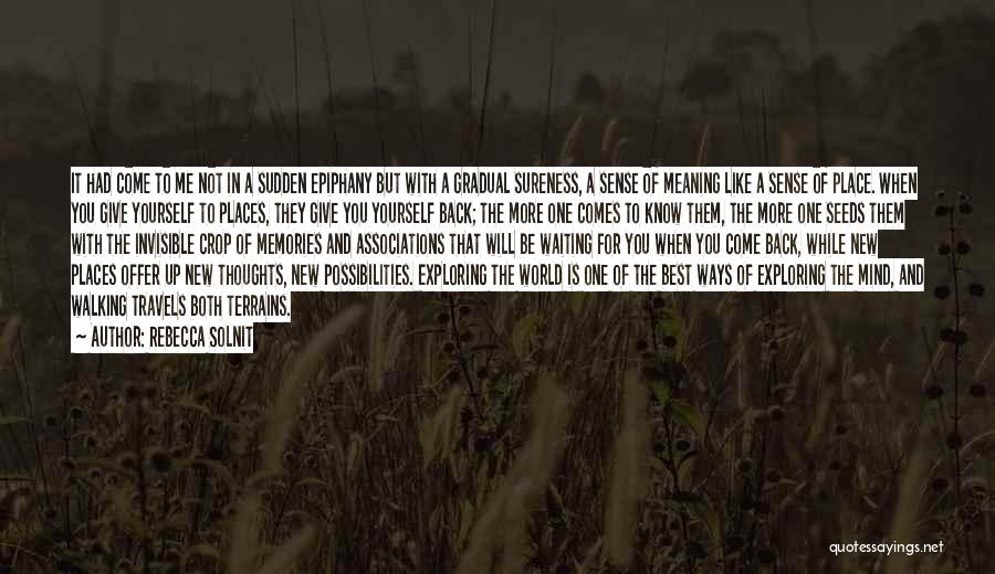 Rebecca Solnit Quotes: It Had Come To Me Not In A Sudden Epiphany But With A Gradual Sureness, A Sense Of Meaning Like