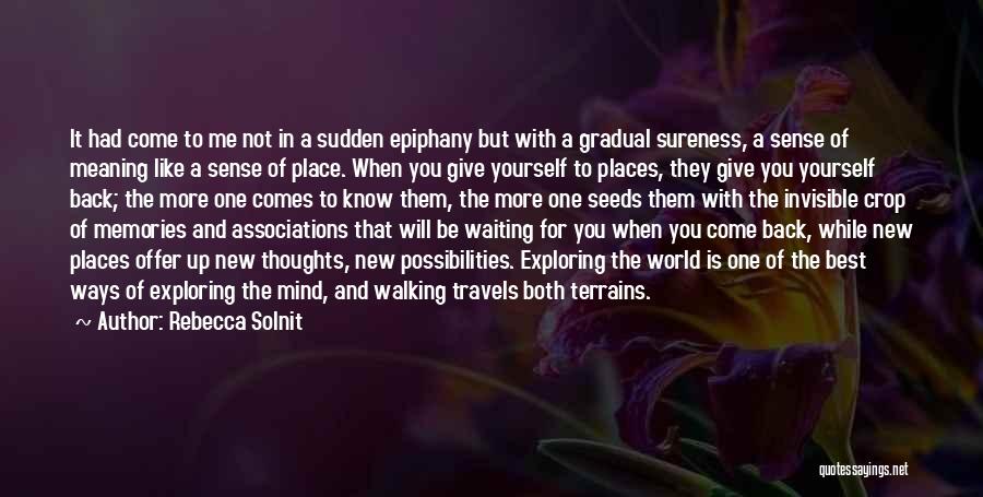 Rebecca Solnit Quotes: It Had Come To Me Not In A Sudden Epiphany But With A Gradual Sureness, A Sense Of Meaning Like