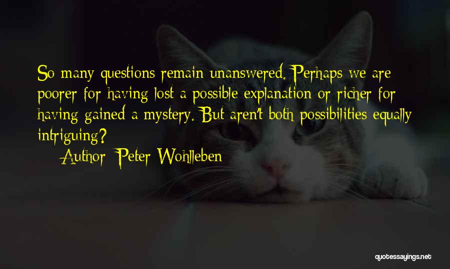 Peter Wohlleben Quotes: So Many Questions Remain Unanswered. Perhaps We Are Poorer For Having Lost A Possible Explanation Or Richer For Having Gained