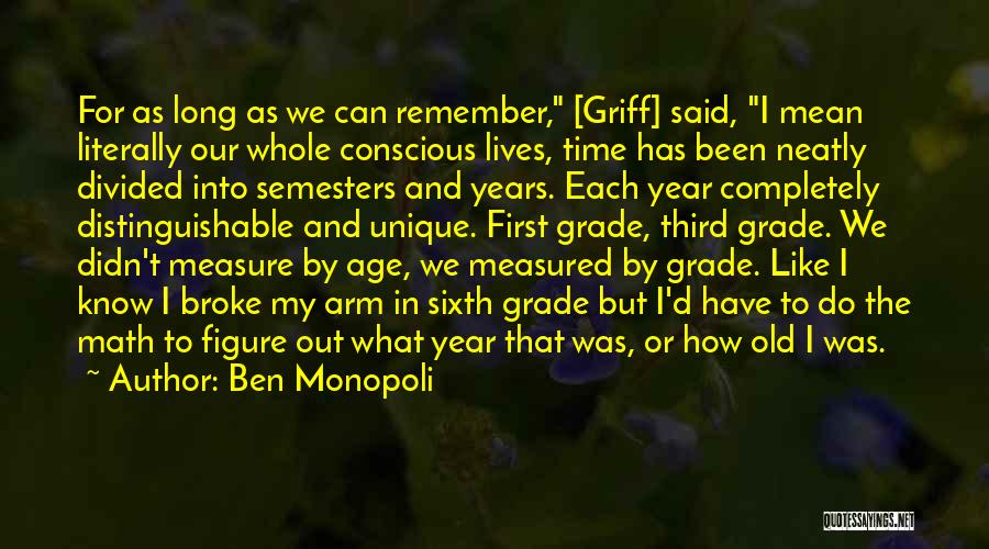 Ben Monopoli Quotes: For As Long As We Can Remember, [griff] Said, I Mean Literally Our Whole Conscious Lives, Time Has Been Neatly