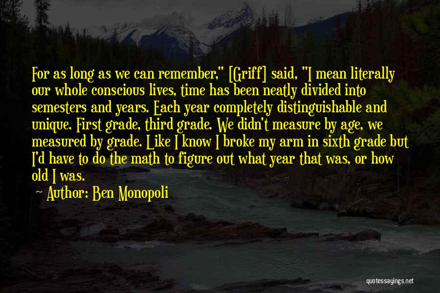 Ben Monopoli Quotes: For As Long As We Can Remember, [griff] Said, I Mean Literally Our Whole Conscious Lives, Time Has Been Neatly