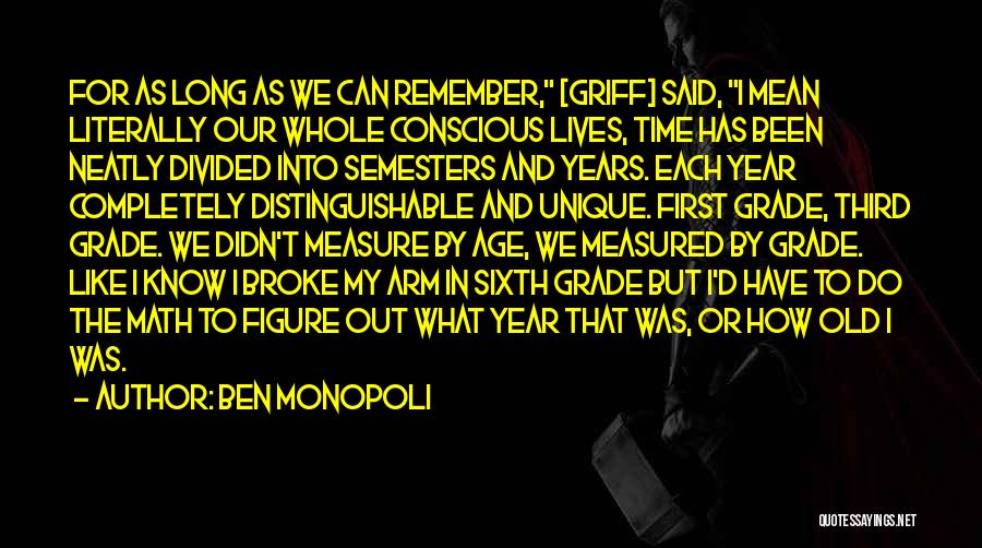 Ben Monopoli Quotes: For As Long As We Can Remember, [griff] Said, I Mean Literally Our Whole Conscious Lives, Time Has Been Neatly