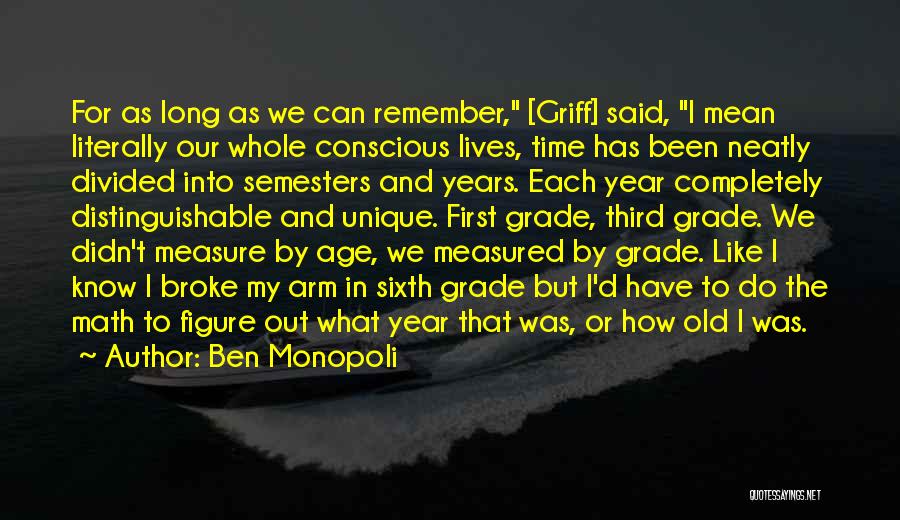Ben Monopoli Quotes: For As Long As We Can Remember, [griff] Said, I Mean Literally Our Whole Conscious Lives, Time Has Been Neatly