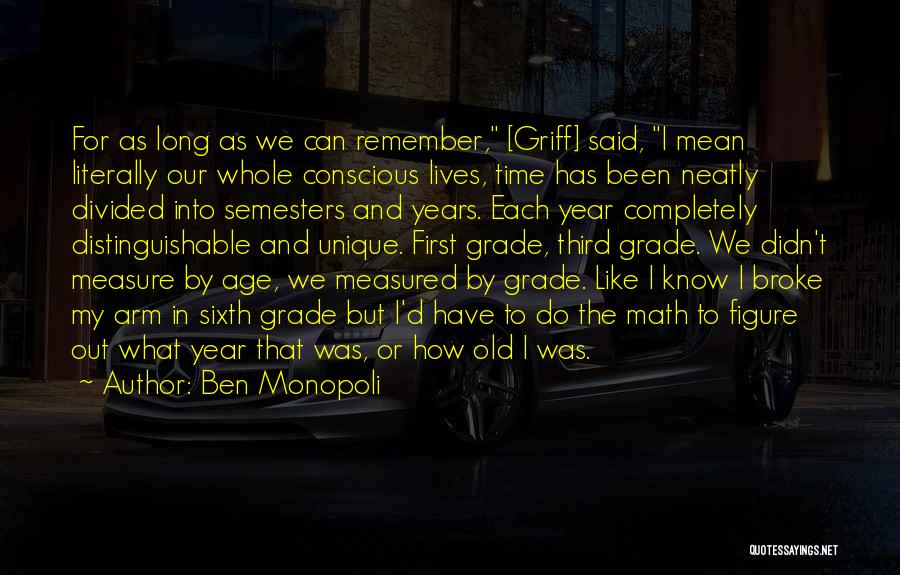 Ben Monopoli Quotes: For As Long As We Can Remember, [griff] Said, I Mean Literally Our Whole Conscious Lives, Time Has Been Neatly