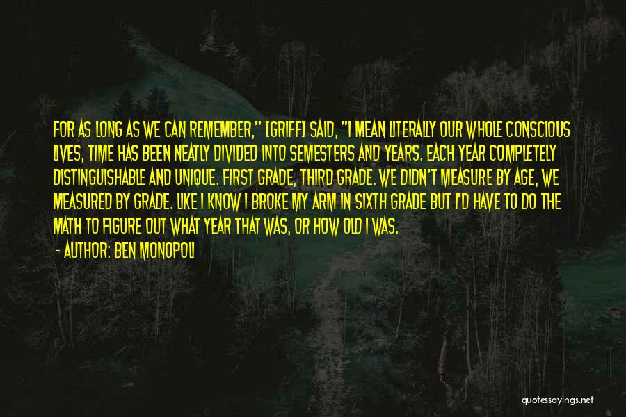 Ben Monopoli Quotes: For As Long As We Can Remember, [griff] Said, I Mean Literally Our Whole Conscious Lives, Time Has Been Neatly